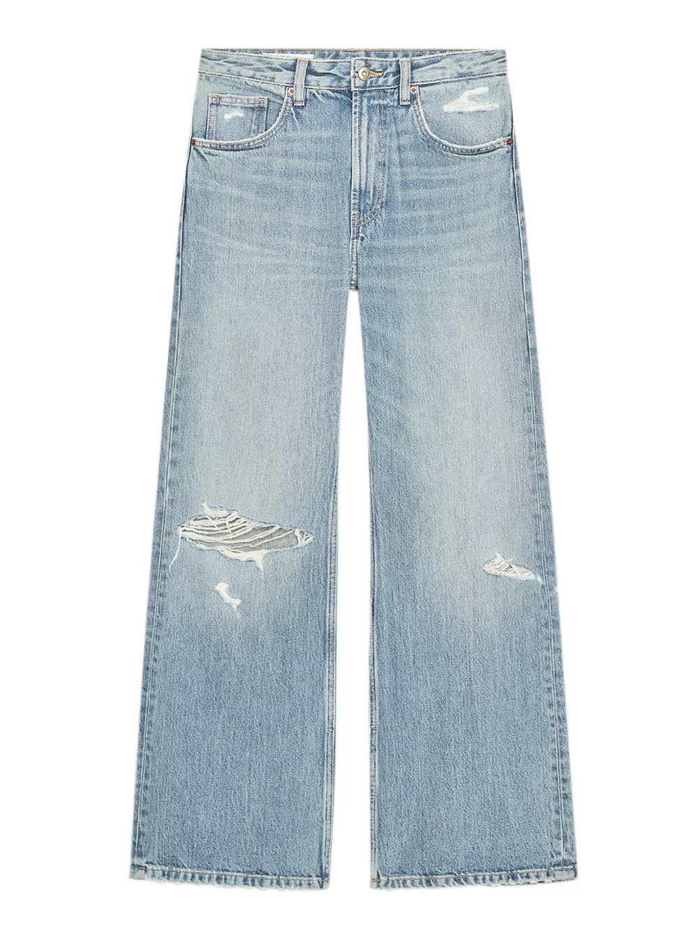 Zara Light Blue Wide-Leg Distressed Jeans